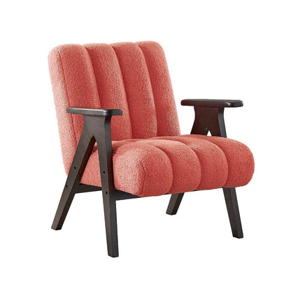 Rella Modern Teddy Sherpa Accent Chair with Espresso Wood Frame, Coral