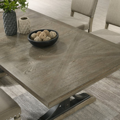8-Piece Extendable Table with Nailhead Bench and Armchairs Dining Set, Driftwood