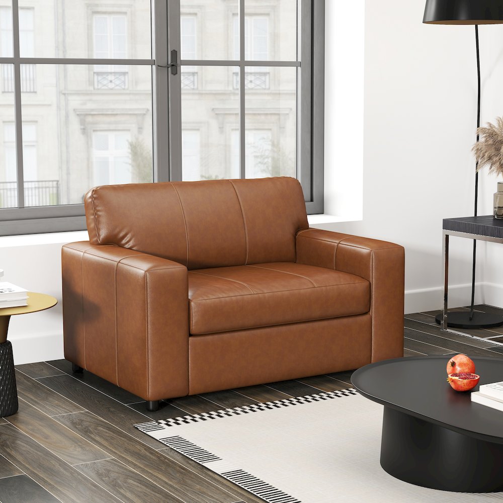 Sakan Leather Upholstered 3-Piece Living Room Set, Sofa and 2 Cutler Chairs