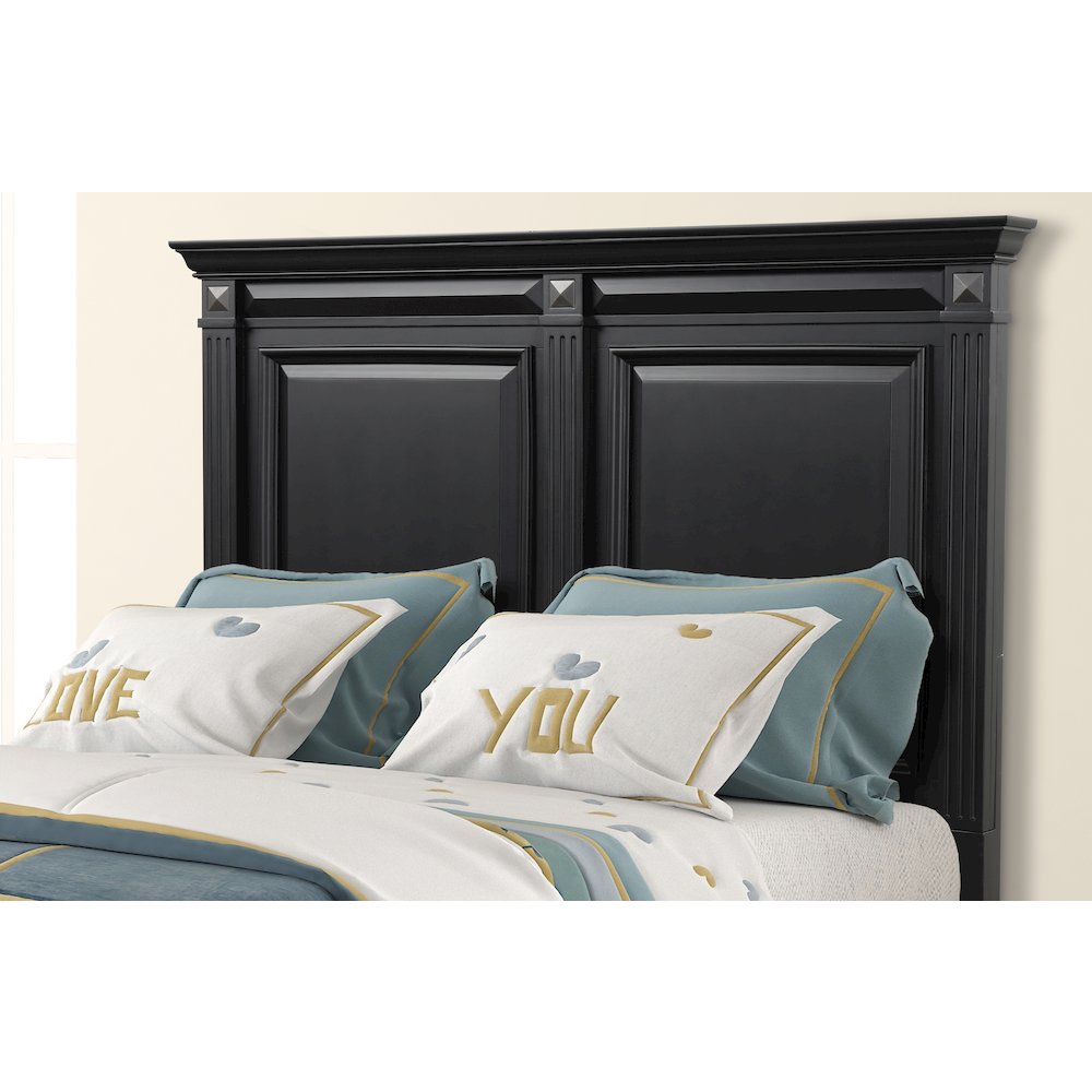 Vintage Black Wood Bedroom Set, Queen Panel Bed, Dresser, Mirror, Nightstand