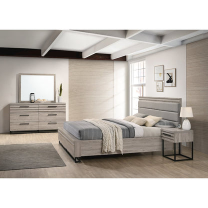 Panel Bed, Dresser, Mirror, and 2 Nightstands, Weathered Gray, King