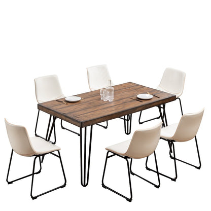 Aryven 7-Pc Dining Set with Rustic Dark Pine Table and 6 Chairs in Antique White
