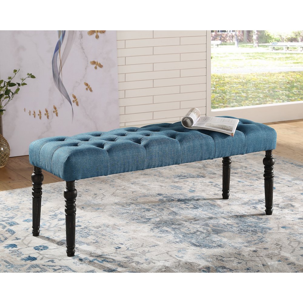 Leviton Urban Style Dark Wash Wood Dining Set: Table, 4 Chairs and Bench, Blue