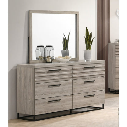 Alvear Contemporary 6-Drawer Dresser with Mirror, Weathered Gray