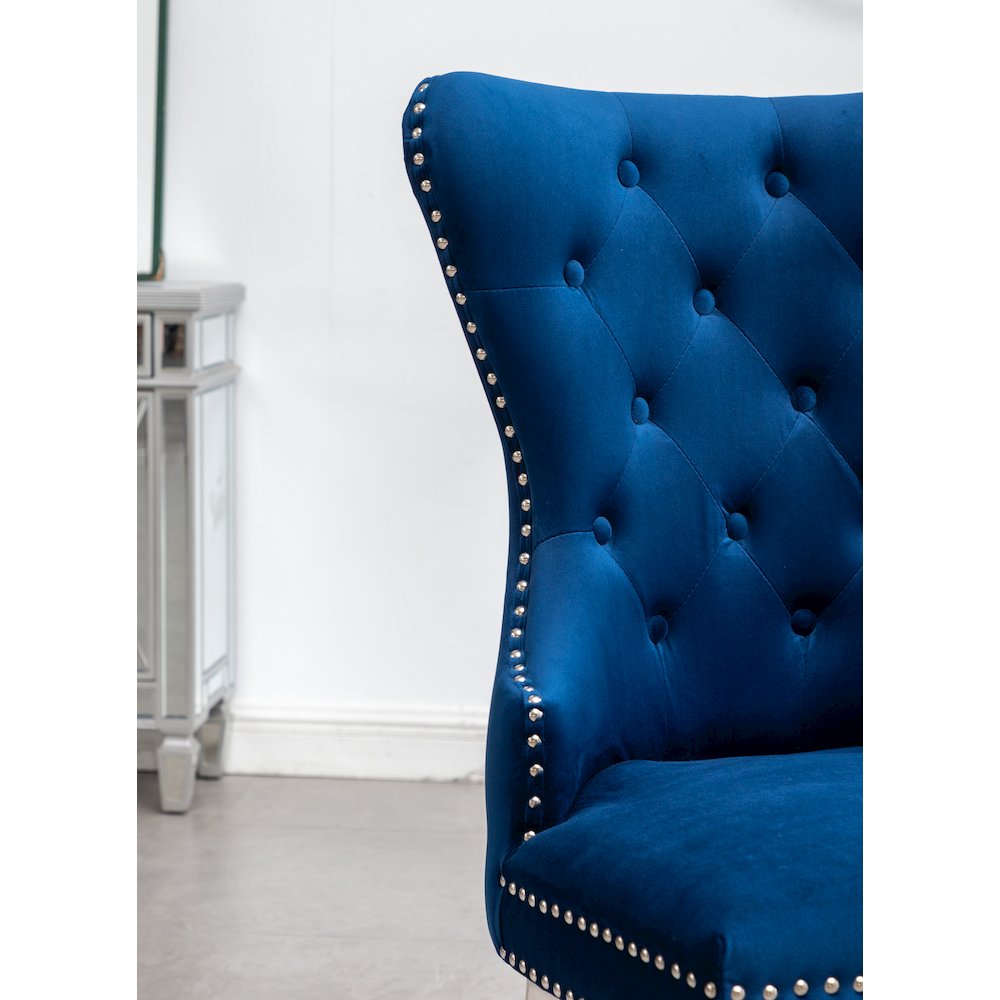 Montura Contemporary Tufted Velvet Chair with Nailhead Trim, Set of 2, Blue