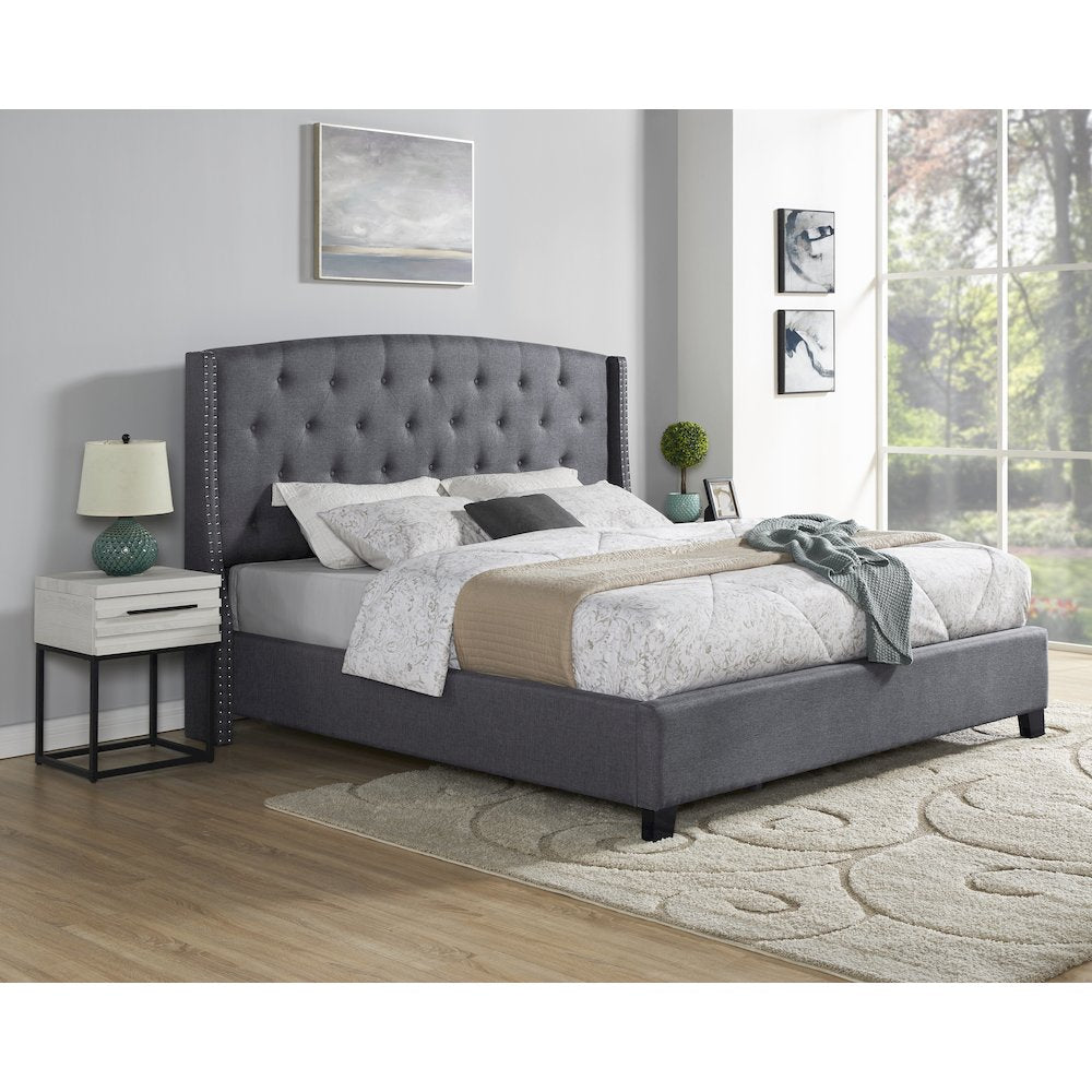 3-Piece Upholstered Bedroom Set, Tufted Wingback Bed, 2White Nightstands, King