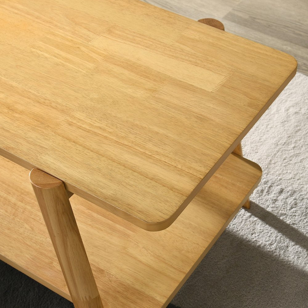 Metz Mid-Century Modern Wood Shelf End Table, Natural Oak Finish