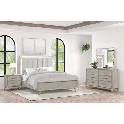 Seluna 4-Piece Bedroom Set with Touch LED Lighting, Gray Oak Finish, King