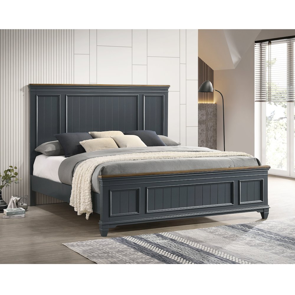 Clelane Shiplap Wood Panel Bed, King, Slate Blue