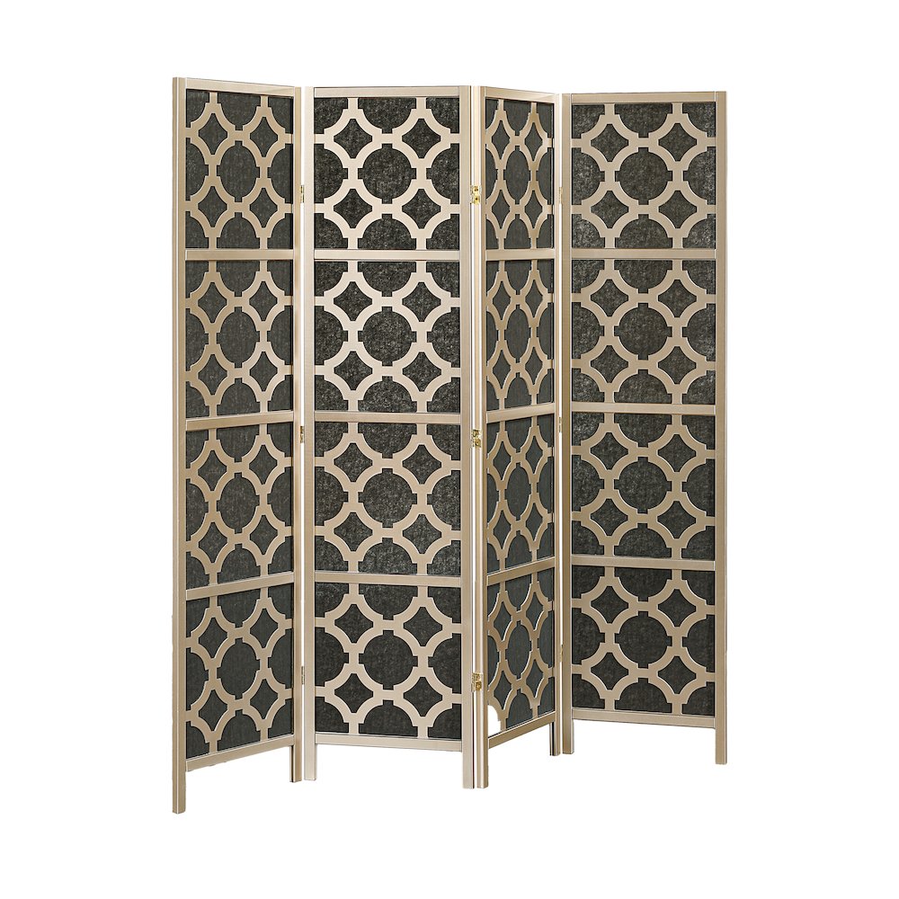 4-Panel Room Divider, Decorative Folding Freestanding Privacy Screen, Gold