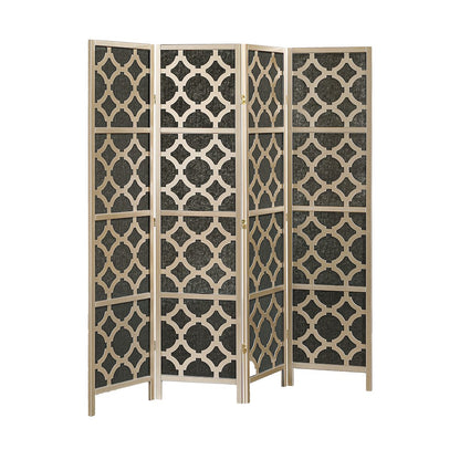 4-Panel Room Divider, Decorative Folding Freestanding Privacy Screen, Gold