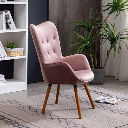 Doarnin Contemporary Silky Velvet Tufted Button Back Accent Chair, Mauve