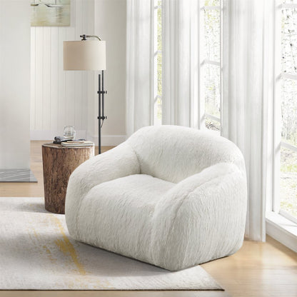 Adell Polar Bear Faux Fur Swivel Cuddle Chair, Ivory White