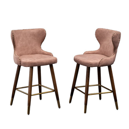 Nevis Modern Faux Leather Tufted Nailhead Trim Counter Stool Set of 2, Pink