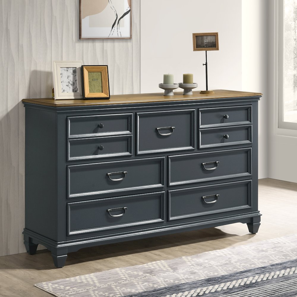 Clelane Wood 7-Drawer Dresser, Slate Blue