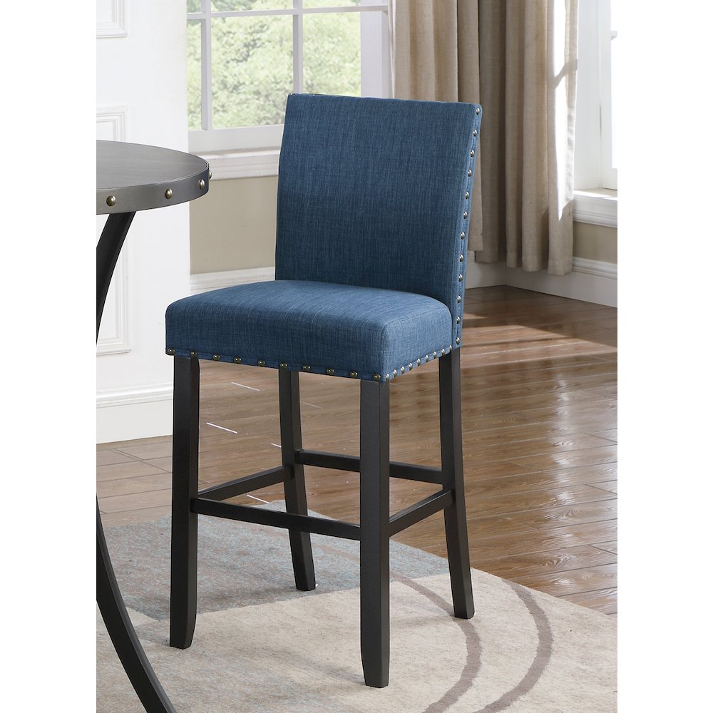 Biony Blue Fabric Bar Stools with Nailhead Trim, Set of 2