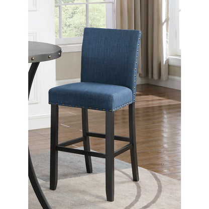 Biony Blue Fabric Bar Stools with Nailhead Trim, Set of 2