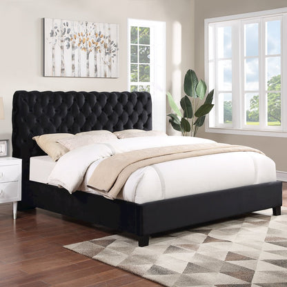 Apoera Velvet Upholstered Button Tufted Bed, King, Black