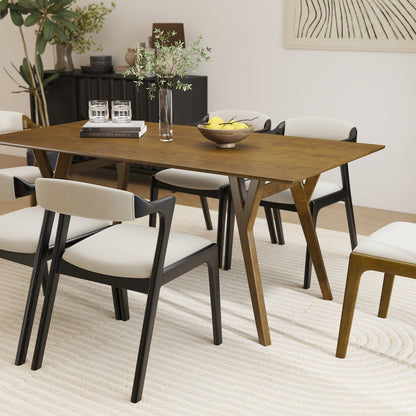 Lavin Modern 7-Piece Dining Set, Dining Table with 2 Walnut and 4 Black Chairs