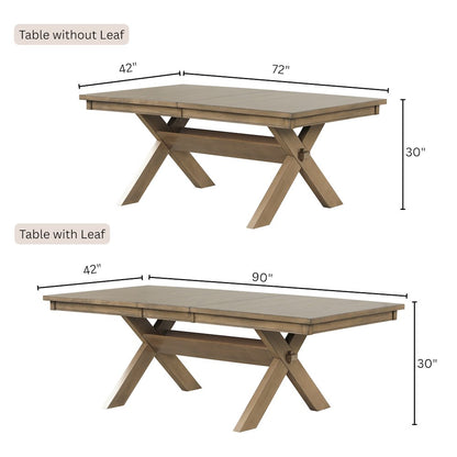 Raven Wood Trestle Extendable Dining Table with Leaf, Glazed Pine Brown