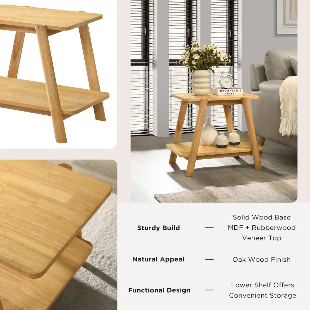 3-Piece Coffee Table Set, Coffee Table and Two End Tables, Natural Oak Finish