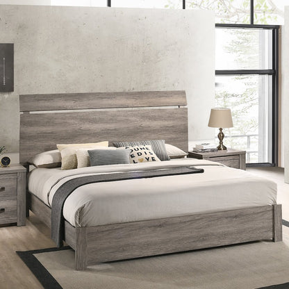 Weathered Gray Wood Bedroom Set, King Panel Bed, Dresser, Mirror, Nightstand
