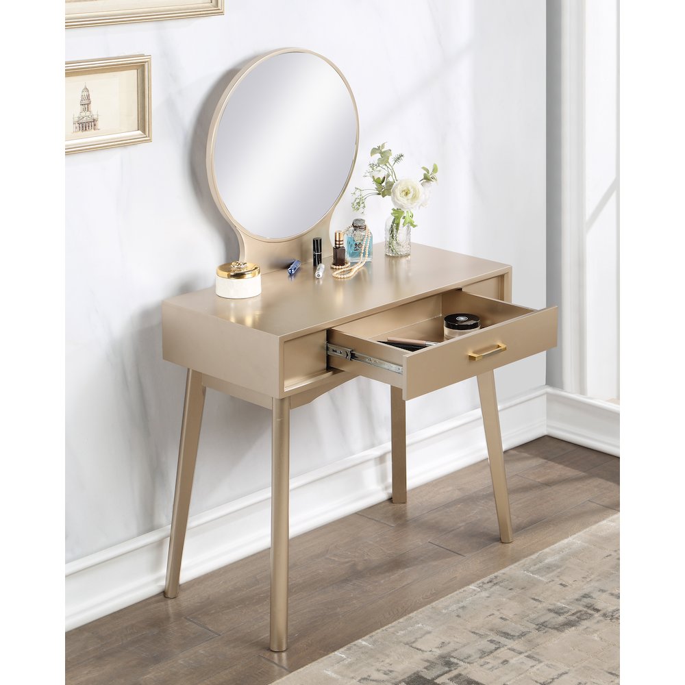 Maly Contemporary Wood Vanity and Stool Set, Gold