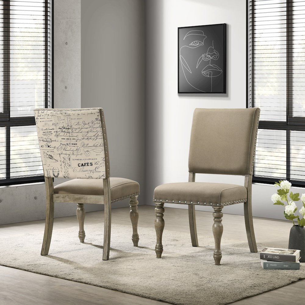 8-Piece Extendable Table with Nailhead Bench and Armchairs Dining Set, Driftwood