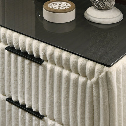 Mavela Wide Wale Corduroy Upholstery Panel King Bed with 2 Nightstands, Cream