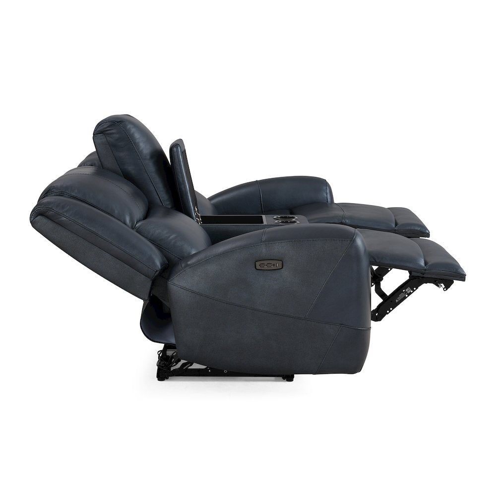Cozura Leather Power Dual Recling Loveseat with Console, Chesapeake Blue