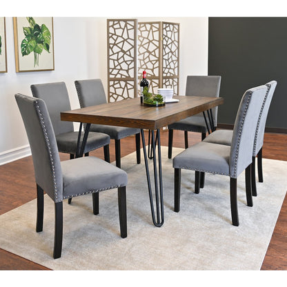 Ashzo 7-Pc Dining Set, Hairpin Dining Table with 6 Chairs, Gray