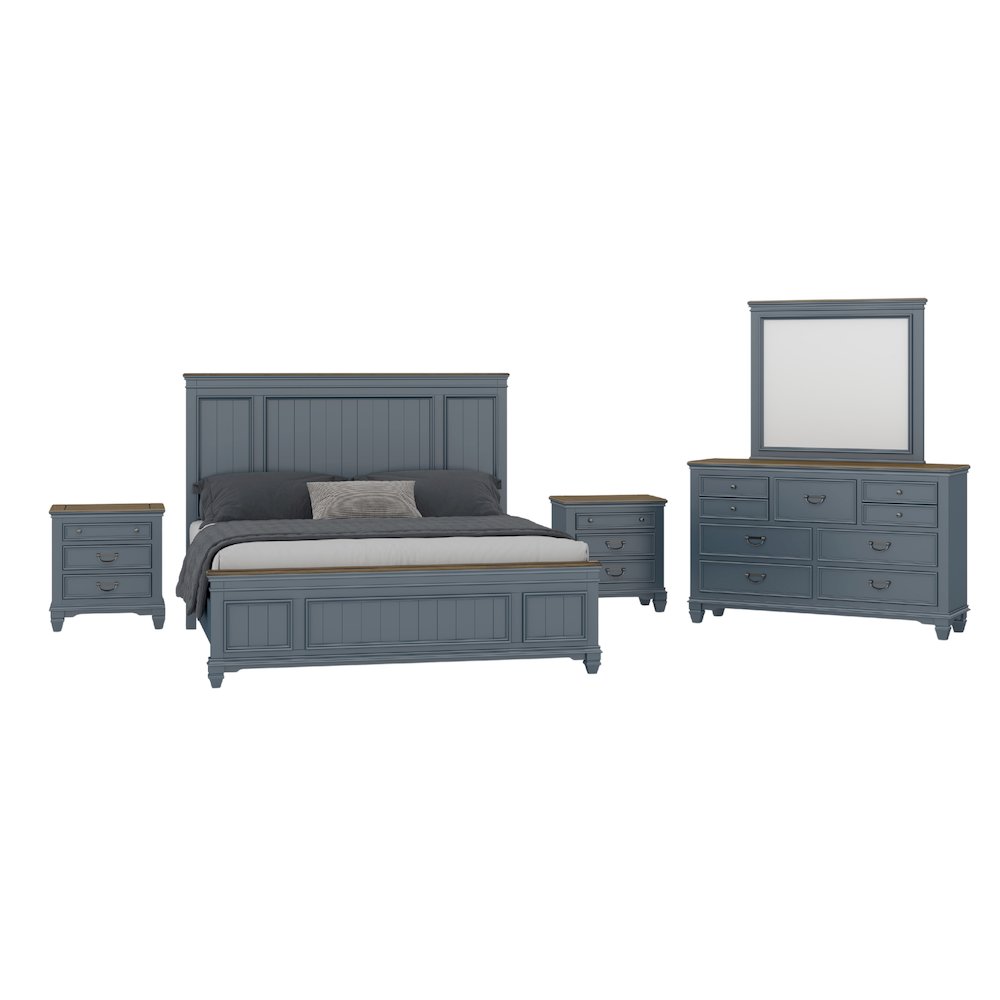 Clelane Wood Bedroom Set Panel King Bed, Dresser, Mirror, and Two Nightstands