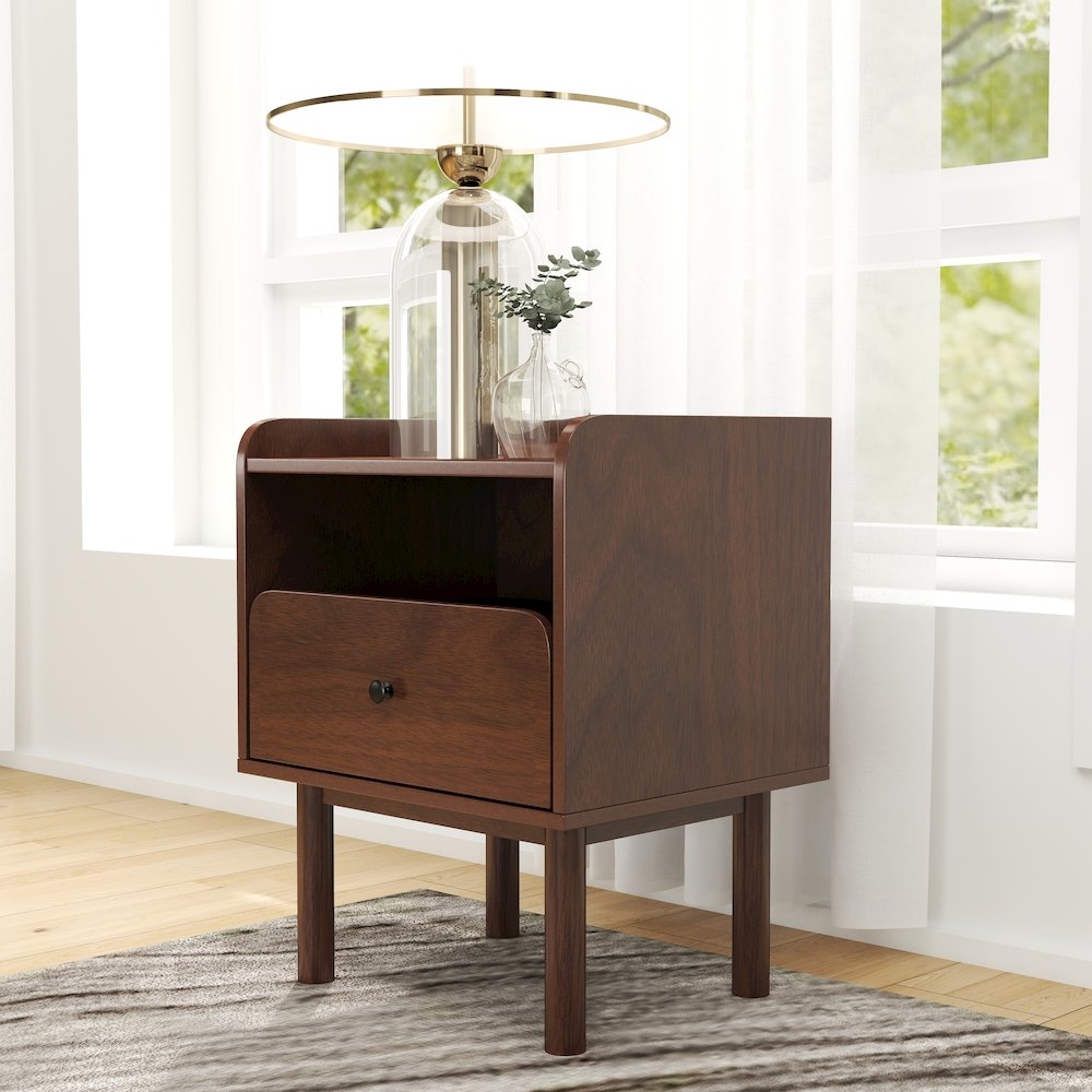 Wyller Dual-tier Storage Nightstand, Side Table, Natural Walnut Finish