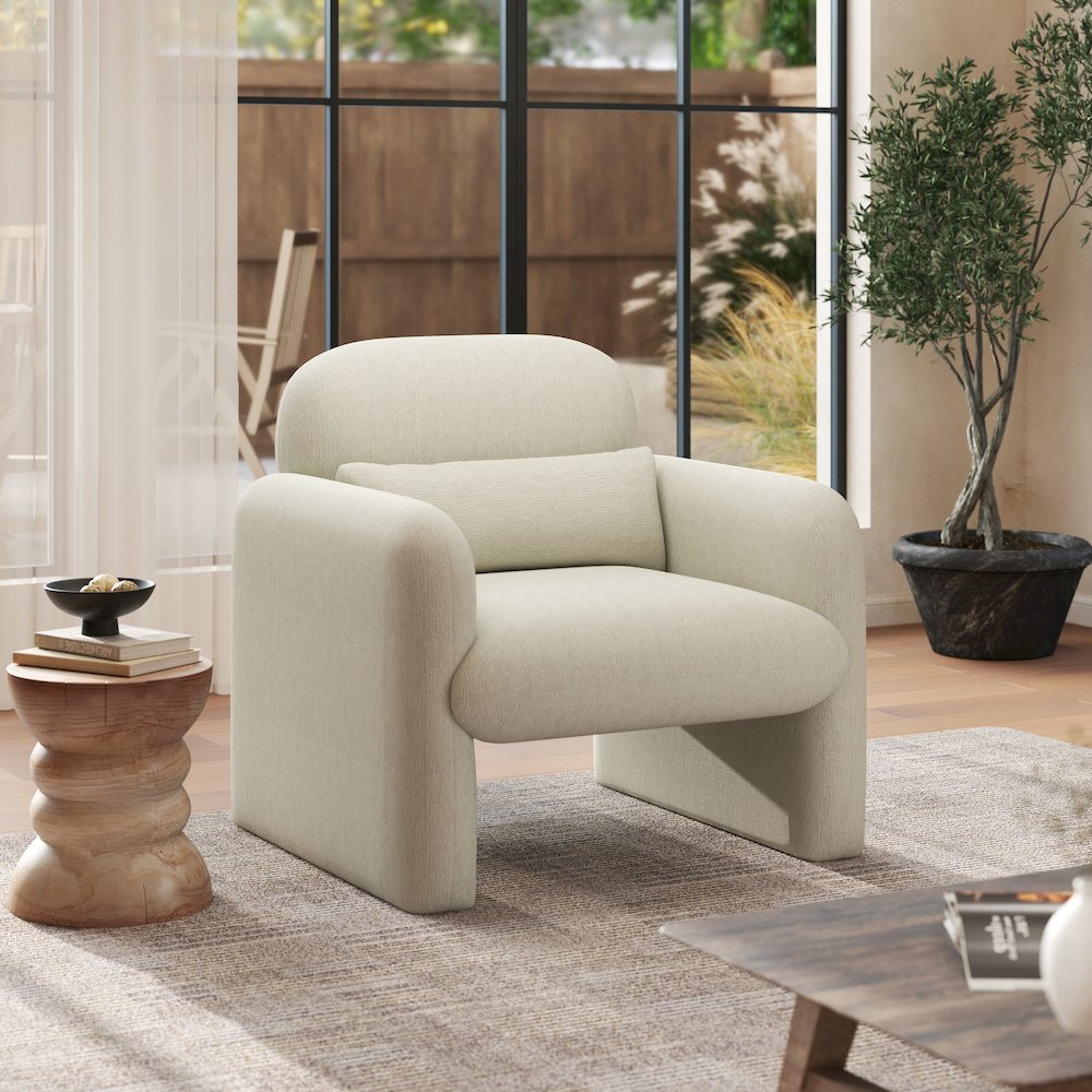 Dylan Modern Upholstered Barrel Armchair, Cream White