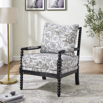 Belvoir Upholstered Spool Accent Chair, Floral with Black Finish