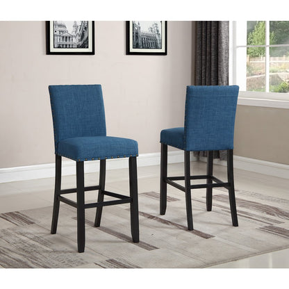 Biony Blue Fabric Bar Stools with Nailhead Trim, Set of 2