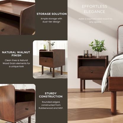 Wyller Dual-tier Storage Nightstand, Side Table, Natural Walnut Finish