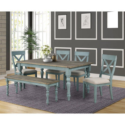 Prato Blue and Brown Two-Tone Finish Wood Dining Table