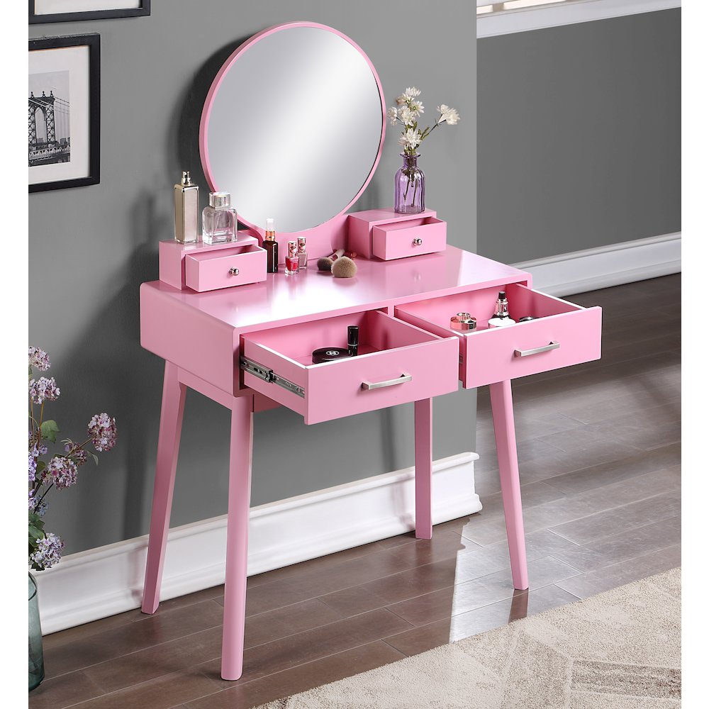Liannon Contemporary Wood Vanity and Stool Set, Pink