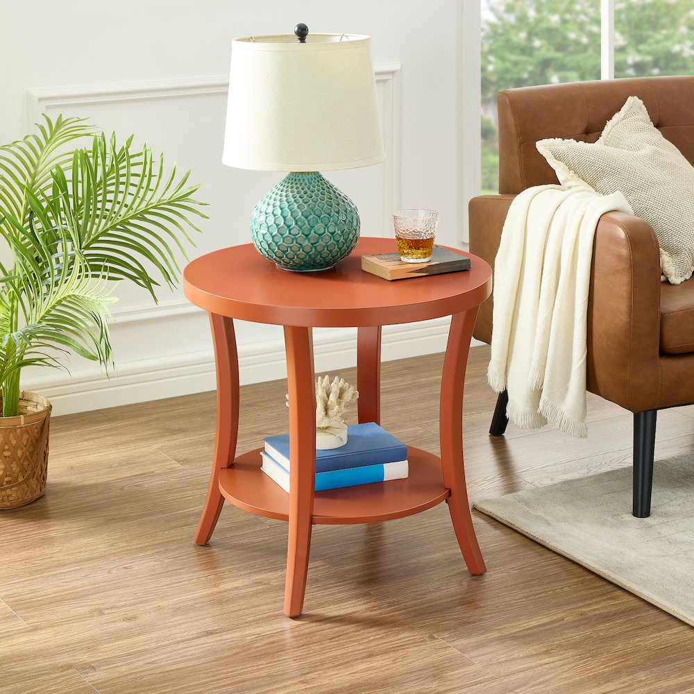 Perth Round End Table with Shelf, Orange