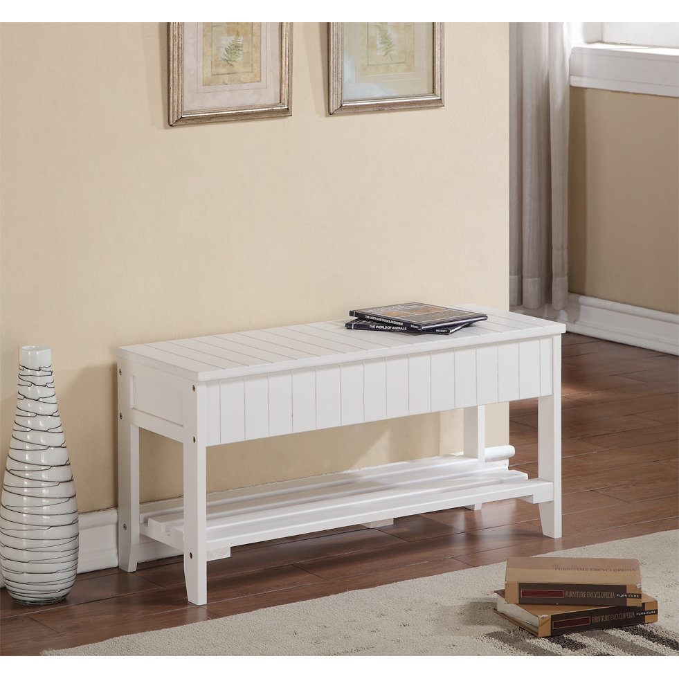 Leno Quality Solid Wood Shoe Bench with Storage, White