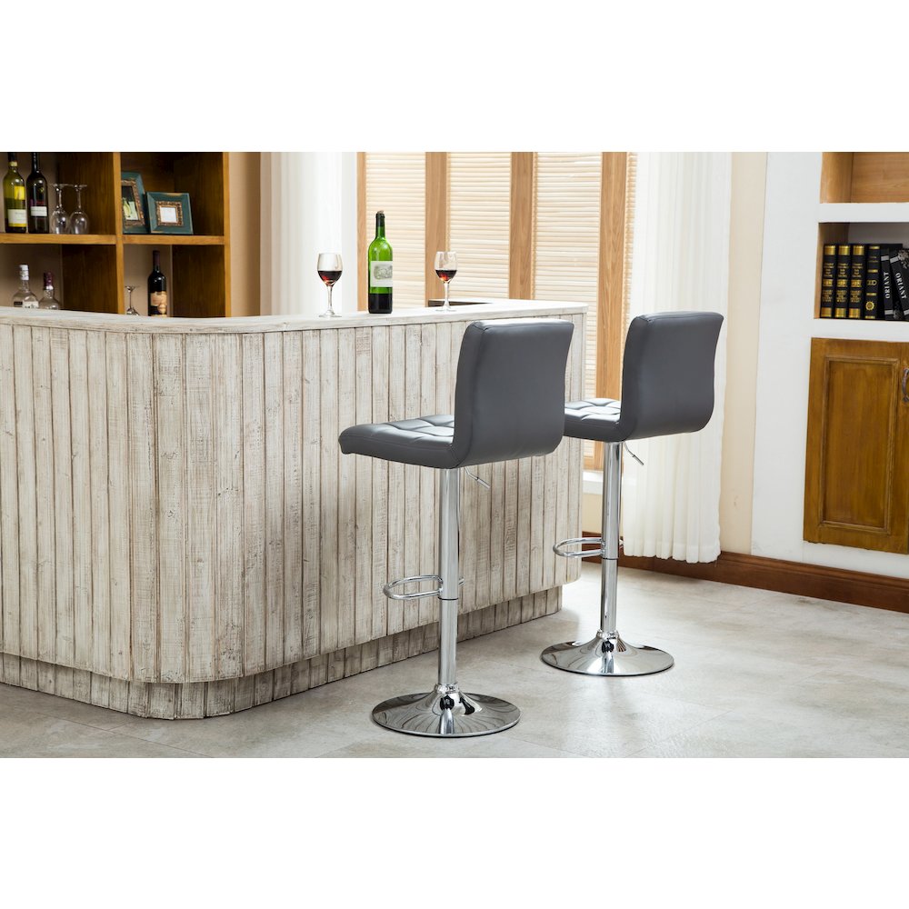 Biscc 2 Swivel Elegant PU Leather Modern Adjustable Hydraulic Barstools, Gray