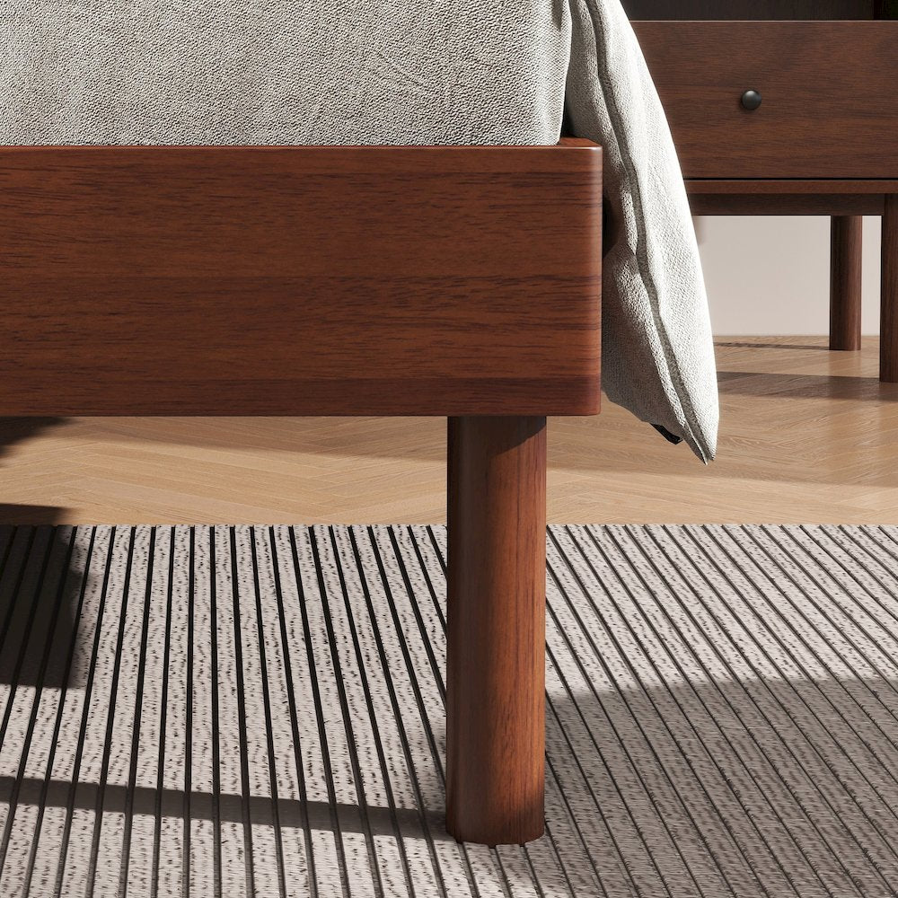 Wyller 2-Piece Bedroom Set, Platform Bed with Nightstand, Natural Walnut, Queen