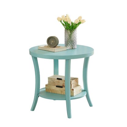 Perth Round End Table with Shelf, Teal
