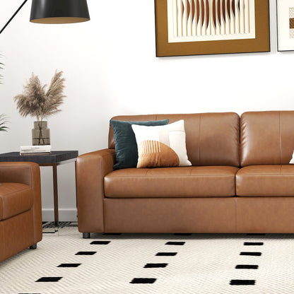 Sakan Leather Upholstered Sofa, Caramel