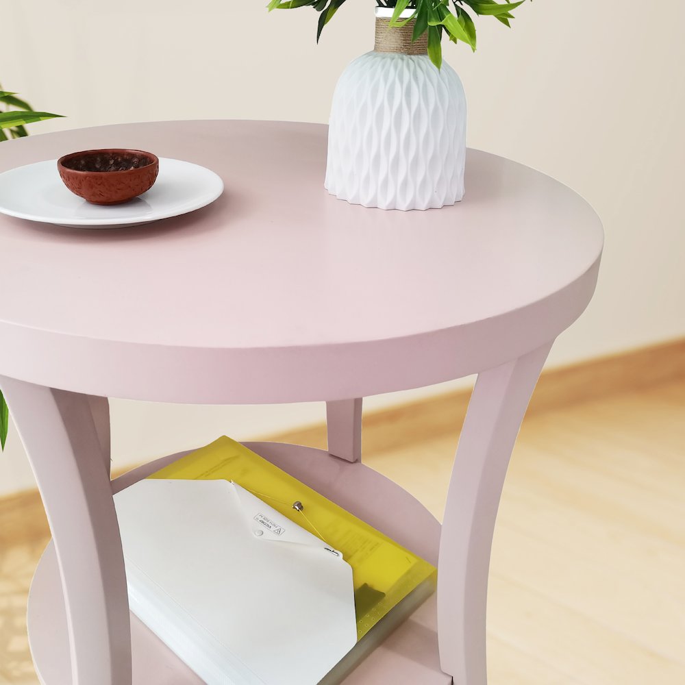 Perth Round End Table with Shelf, Pink