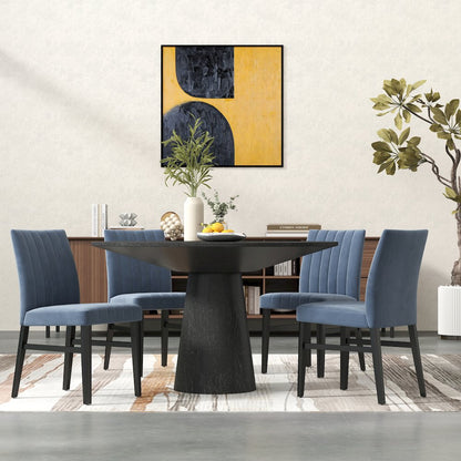 Butler 5-Piece Round Dining Set, Pedestal Dining Table with 4 Side Chairs, Blue