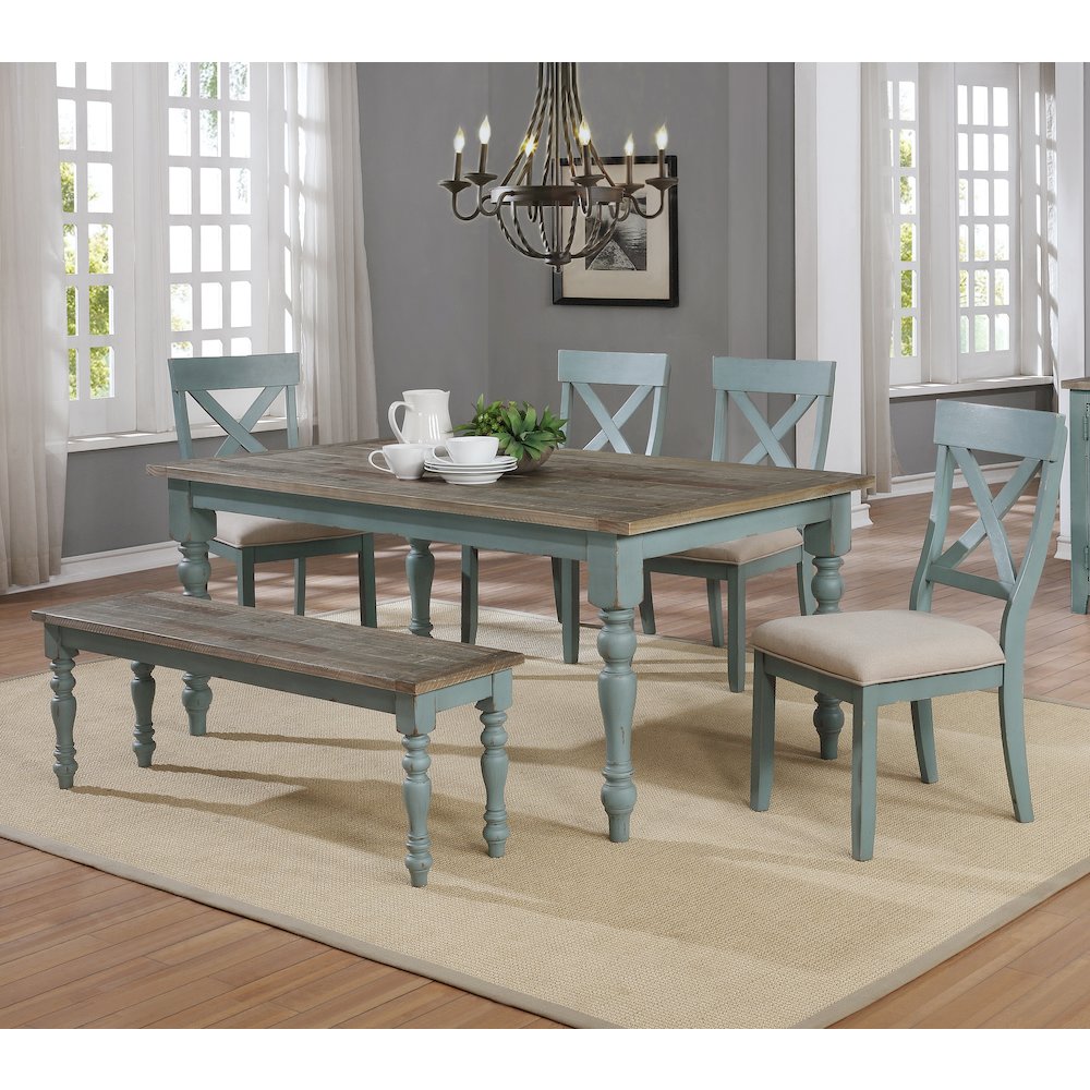 Prato 6-Piece Dining Table Set with Cross Back Chairs and Dining Bench