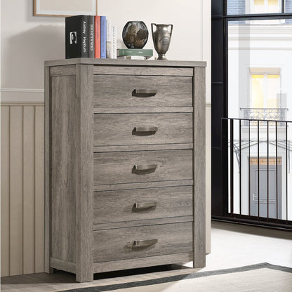 Weathered Gray Wood Bedroom Set, King Bed, Dresser, Mirror, Nightstand, Chest