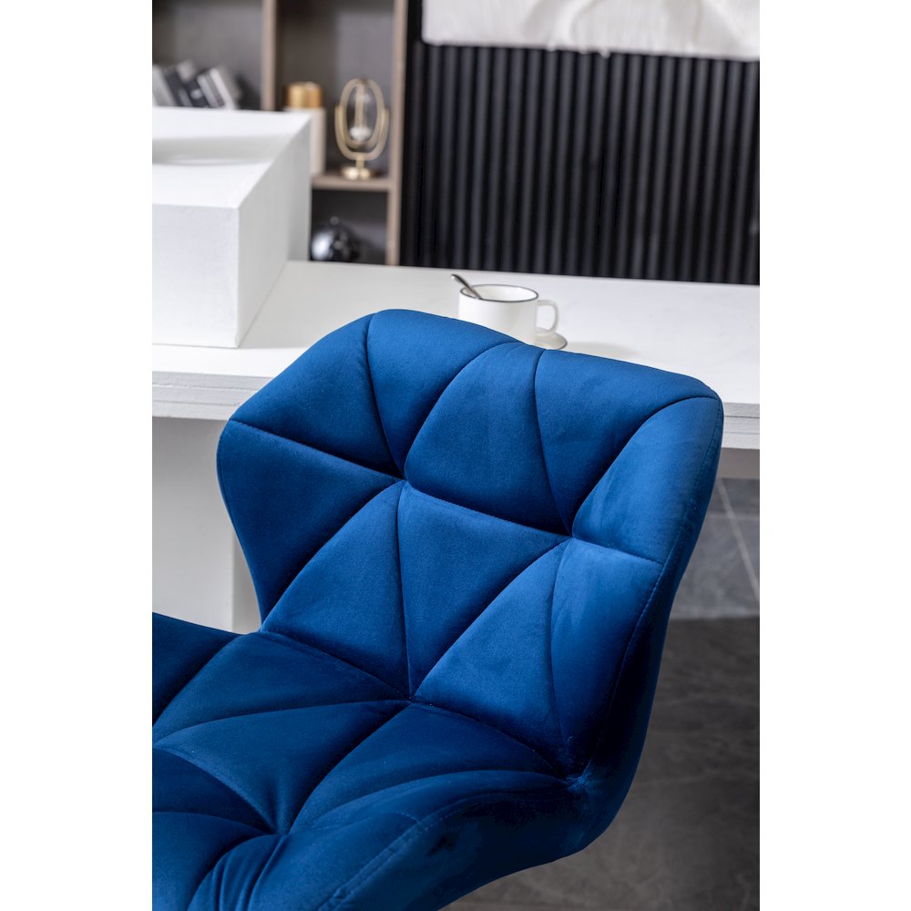 Breni Velvet Diamond Tufted Swivel Adjustable Height Barstool, Set of 2, Blue
